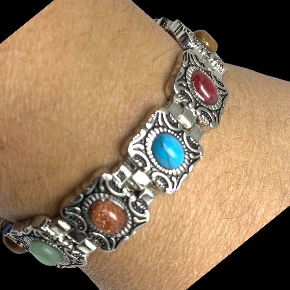 Elegant Silver Multicolor Gemstone Bracelet NEW!